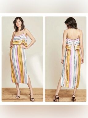 Veronica Beard Pastel Multi Stripe Sequin Midi Dress